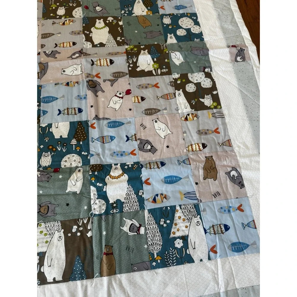 Handmade Bear And‎ Fish Patchwork Baby Boys Quilt Nursery Crib Blanket 37x49